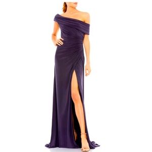 IEENA for MAC DUGGAL FoldOver Off-the-Shoulder Silt Gown Eggplant Purple Size 6